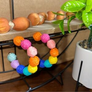 Color Block Bead Decor Hoop Earrings